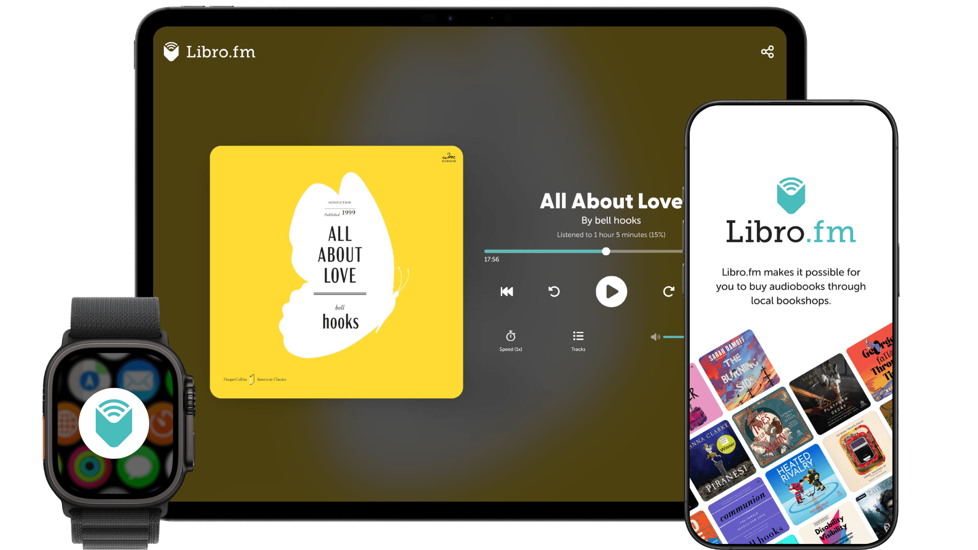 Libro.fm app in iPhone, web player and Apple Watch